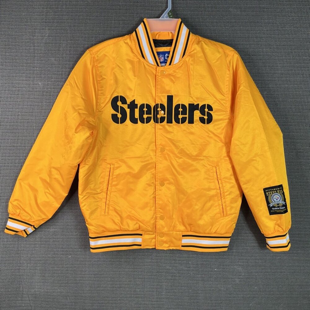 Pittsburgh Steelers Ultra Game NFL Satin Jacket S Yellow Black Ribbed Collar